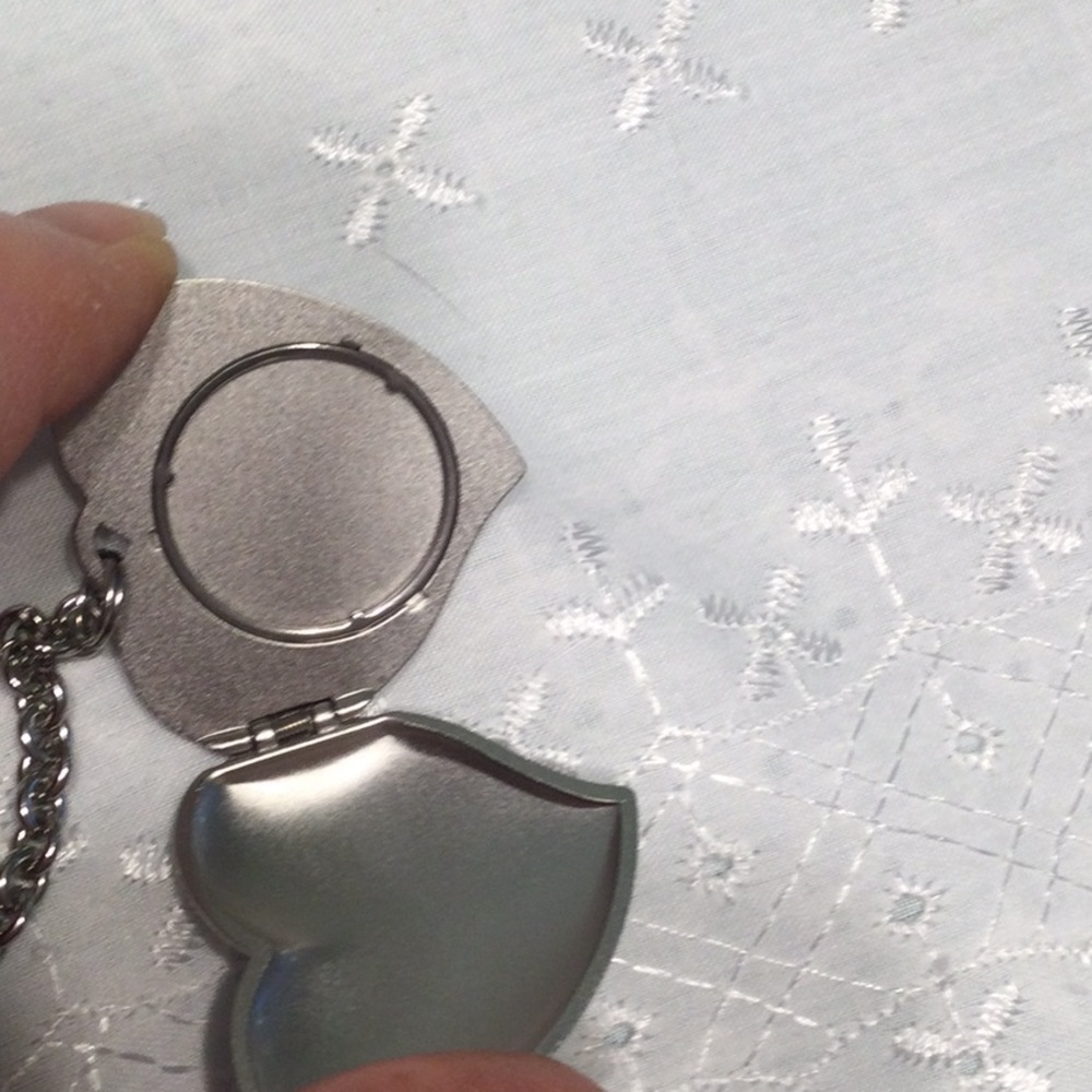 Heart Locket w/ Breast Cancer Ribbon In Rhinstones - Picture 3 of 4